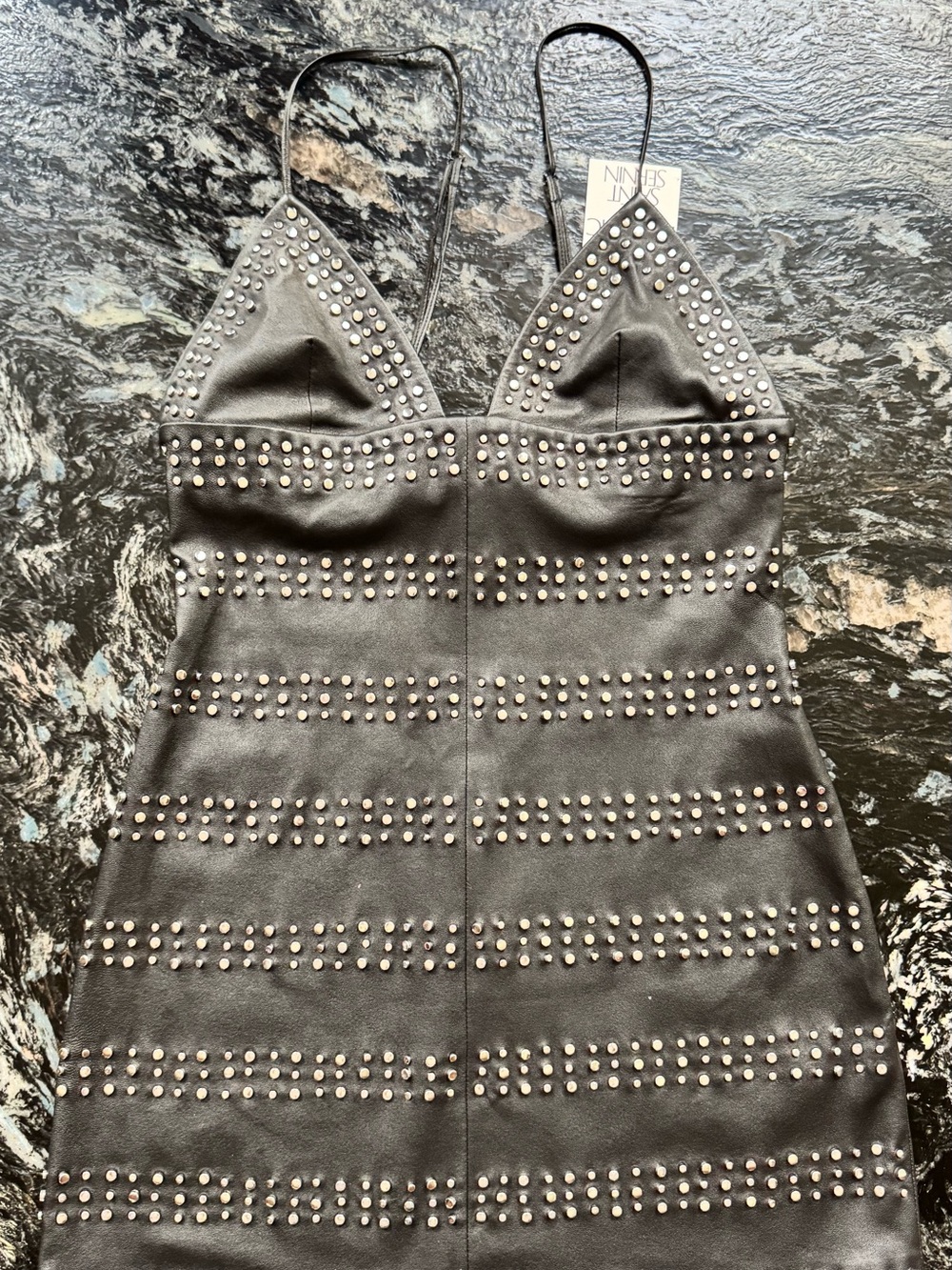 Zara Black Studded Real Leather Mini Dress - Picture 6 of 14